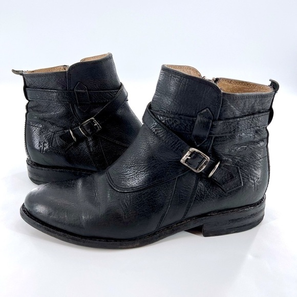 FRYE Jayden cross strap motorcycle boot black leather size 8 B - Picture 14 of 16